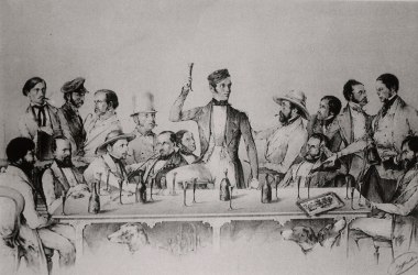 Erste Sektverkostung mit Robert Schlumberger I., © Stadtmuseum Bad Vöslau